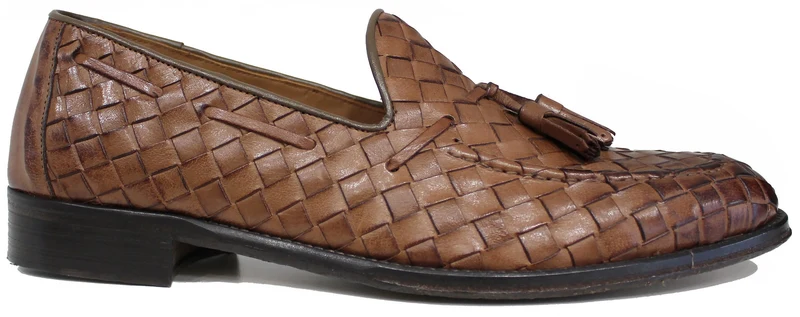 MOCASSINO INTRECCIATO NAPPINE IN VERA PELLE CUOIO