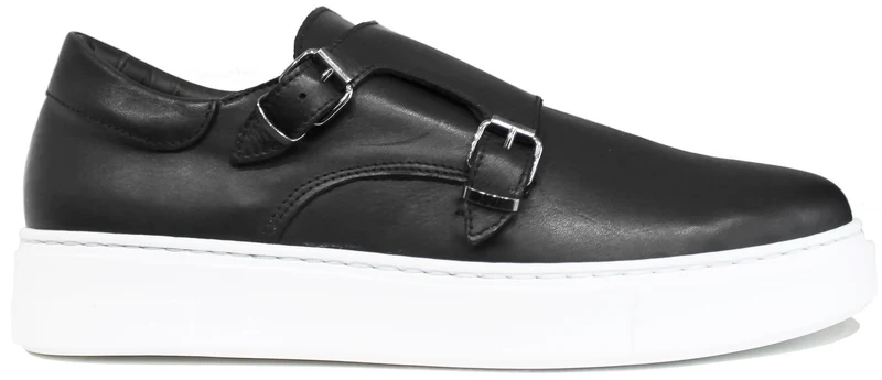 |SNEAKER UOMO DOPPIA FIBBIA PELLE NERA|