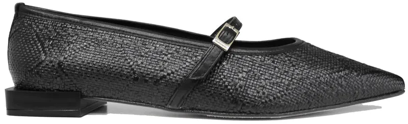 |BALLERINA A PUNTA RAFIA PELLE NERA|