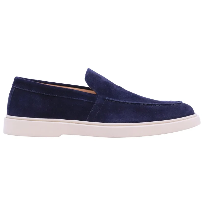 Triver Flight 887-11 Softy mocassino uomo in camoscio blu con fondo gomma casual Made in Italy