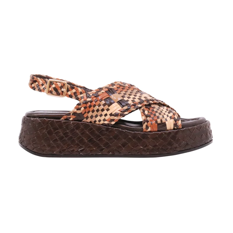 Pons Quintana Maui 11276 sandalo platform donna intrecciato multicolor con zeppa in pelle
