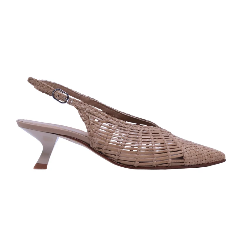 Pons Quintana Carol 11953 159 slingback donna in pelle intrecciata taupe con tacco