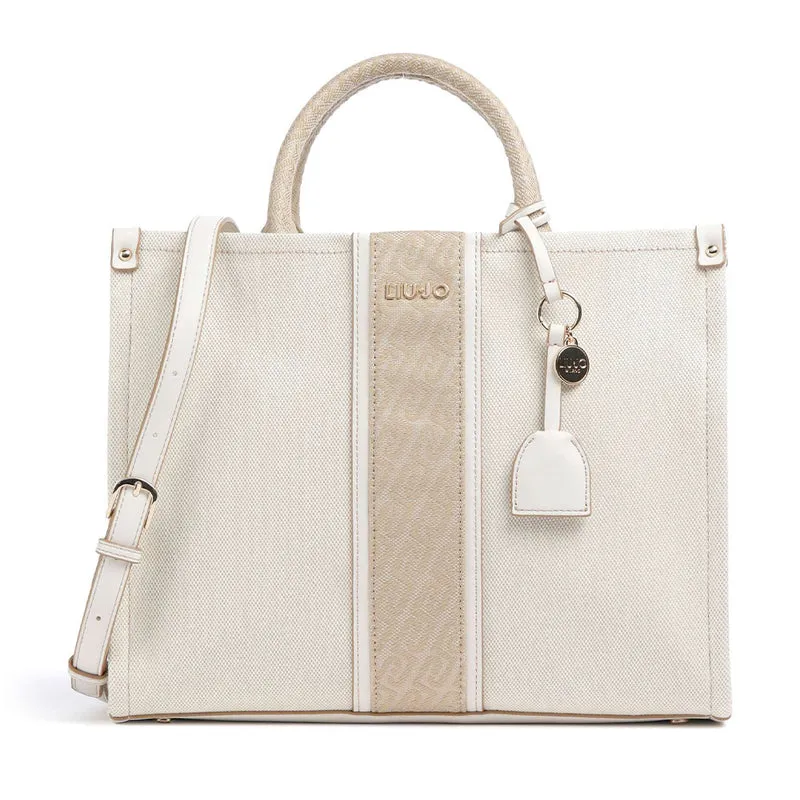 Borsa Donna a Mano Large LIU JO in Tessuto Jacquard Beige