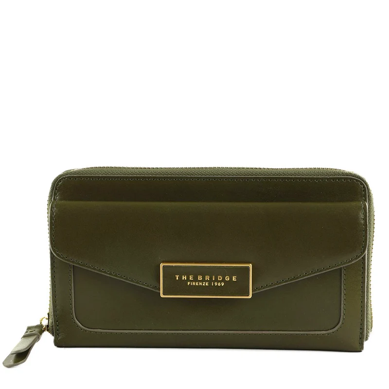 Portafoglio Donna Zip Around THE BRIDGE linea Ginevra in Pelle Verde Timo
