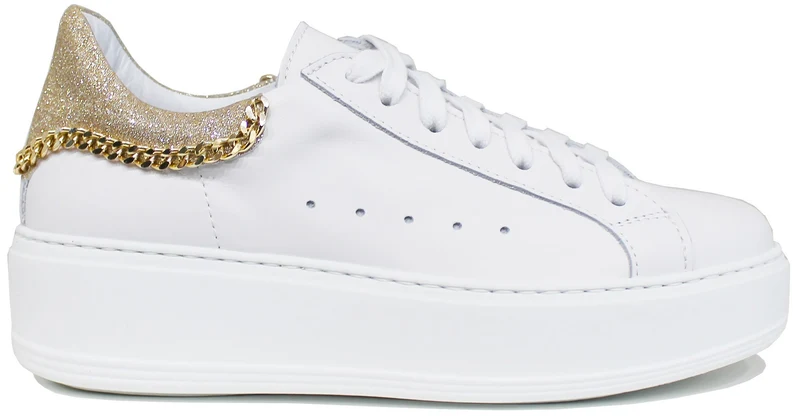 |SNEAKER DONNA CATENA PELLE BIANCO/PESCA|