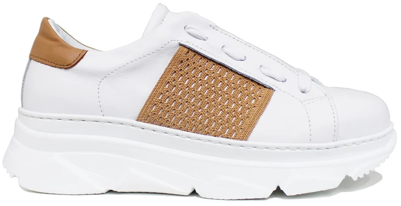 |SNEAKER DONNA ELASTICO PELLE BIANCO/CIPRIA|