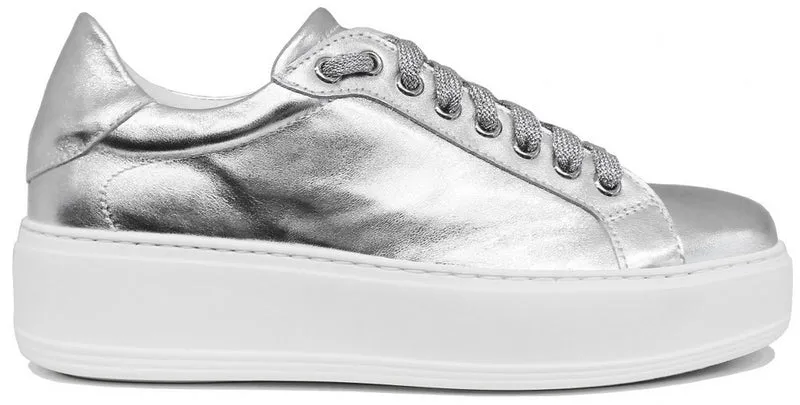 SNEAKER DONNA PELLE LAMINATA ARGENTO