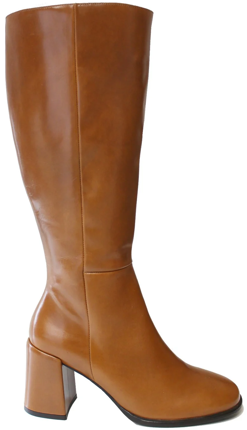 |STIVALE TACCO LARGO PELLE CUOIO|