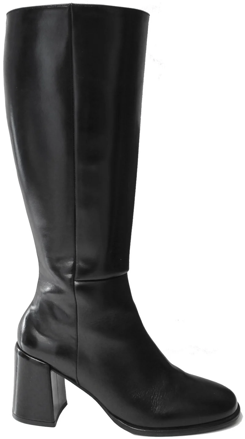 |STIVALE TACCO LARGO PELLE NERA|