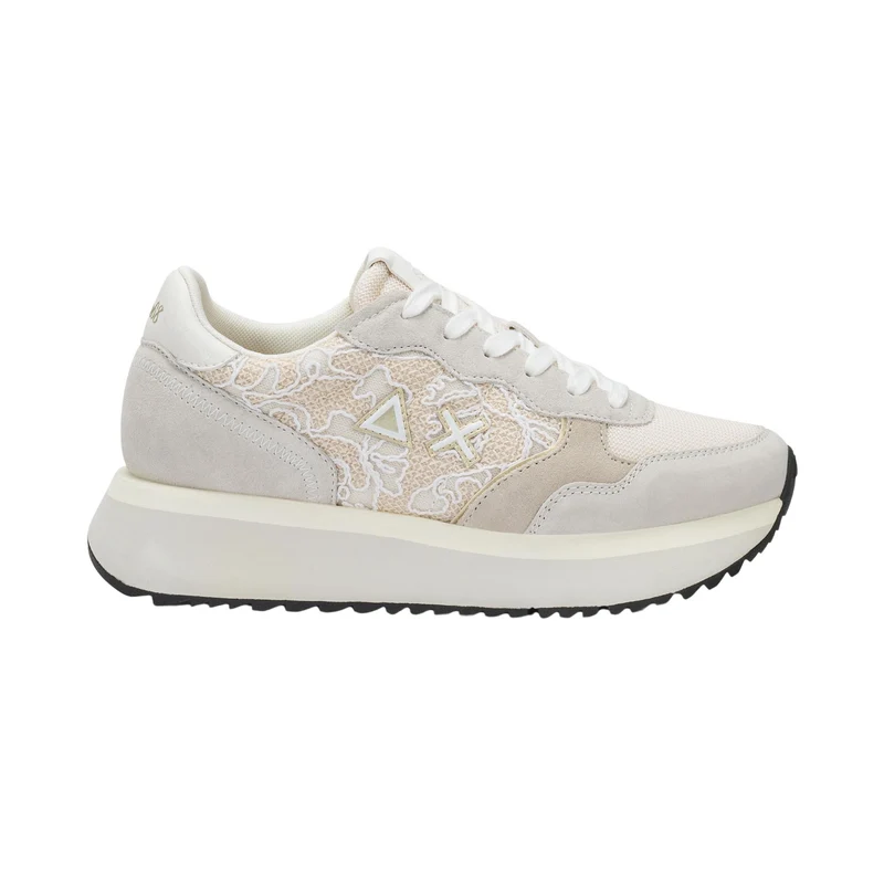 Sun68 Big Ally Flower Z36211-31 sneaker donna in camoscio e mesh bianco panna