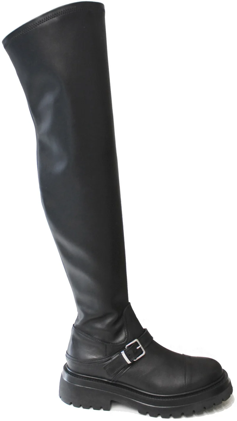 |STIVALE ELASTICIZZATO FIBBIA PELLE NERA|