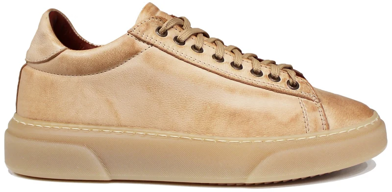 SNEAKER UOMO PELLE BEIGE SUOLA NOCCIOLA