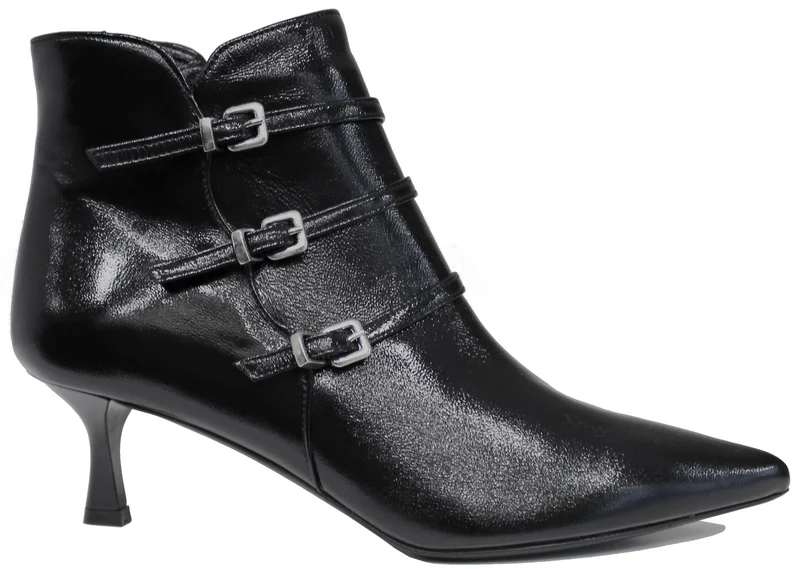 |TRONCHETTO TRE FIBBIE VERNICE NERA|