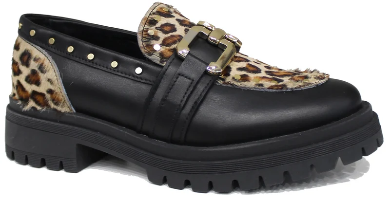 |MOCASSINO DONNA MORSETTO PELLE NERA/CAVALLINO|
