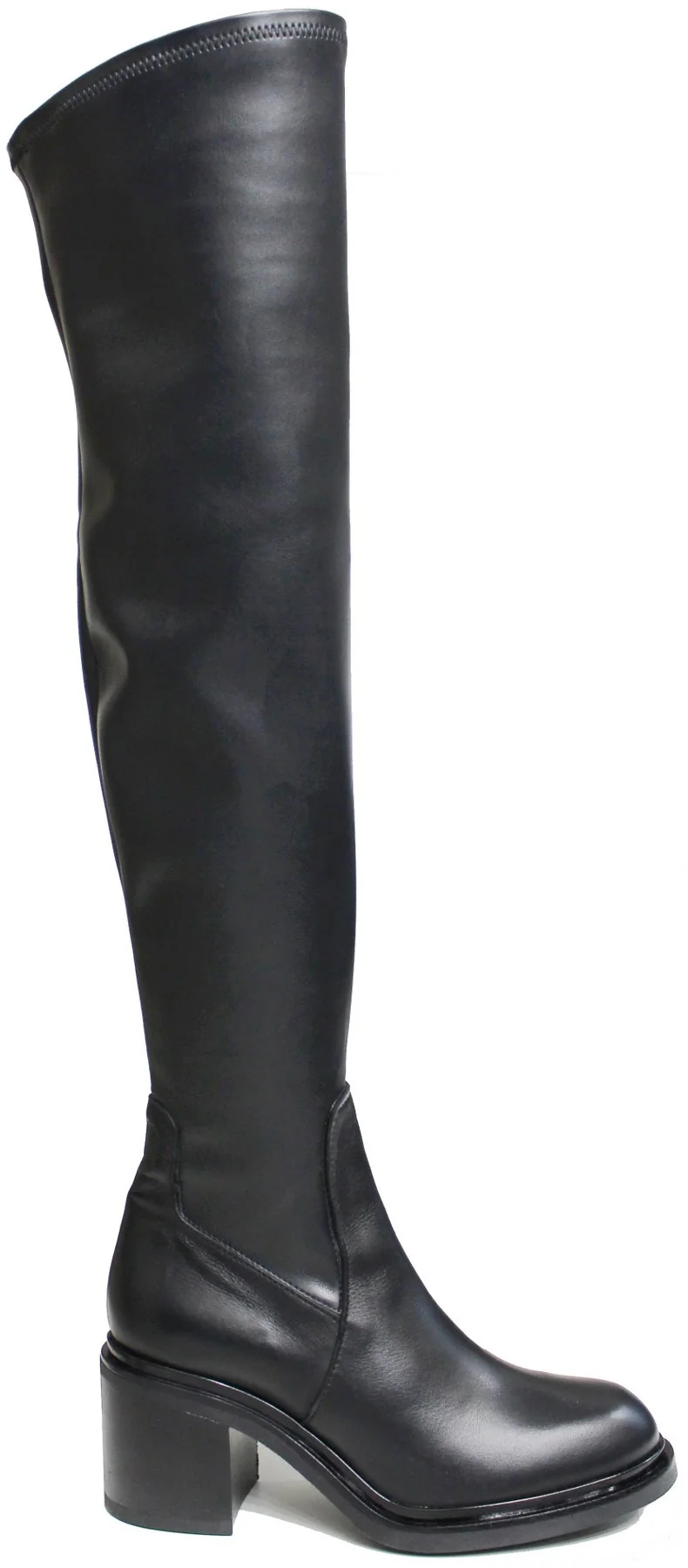 |STIVALE ELASTICIZZATO TACCO MEDIO PELLE NERA|