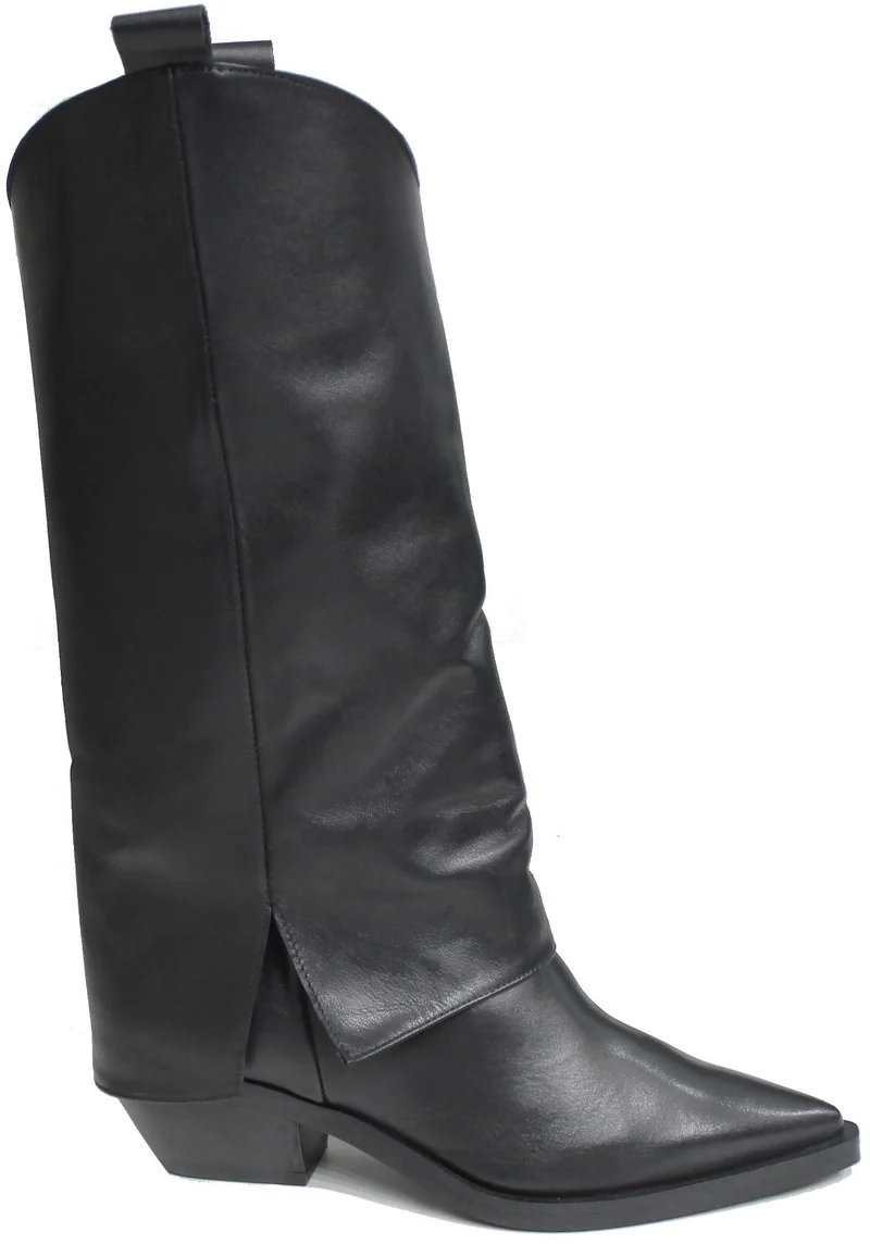 |STIVALE DONNA RISVOLTO PELLE NERA|