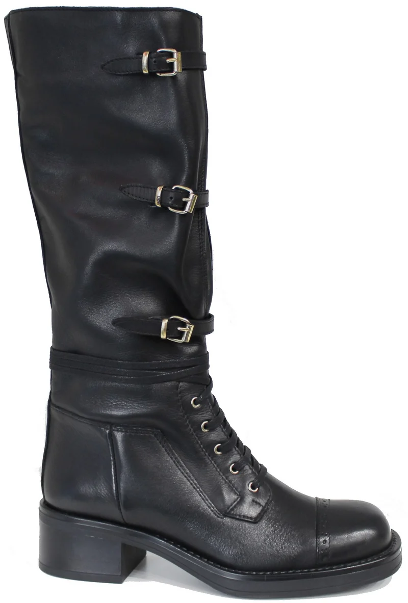 |STIVALE DONNA FIBBIE PELLE NERA|