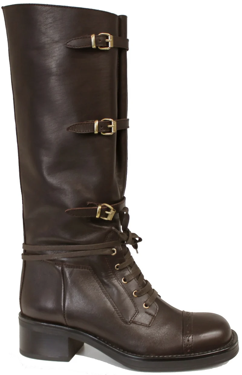 |STIVALE DONNA FIBBIE PELLE MARRONE|