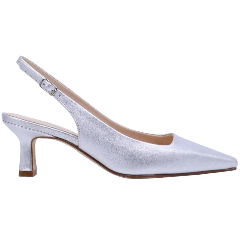 Slingback donna The Seller EN808 in pelle nappata color bianco effetto argentato