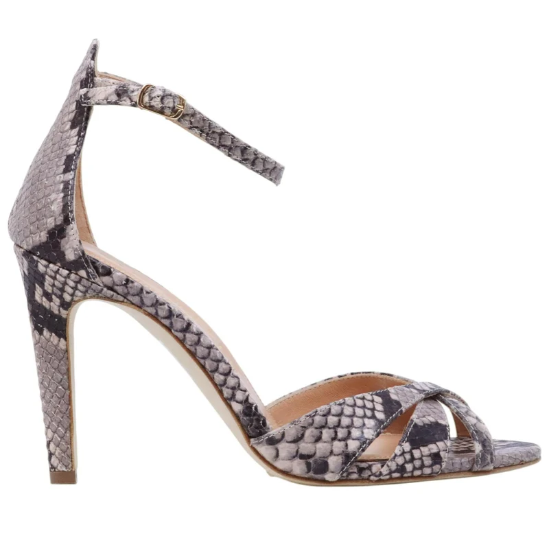 The Seller 1039 sandalo donna in pelle stampa serpente sabbia rosata con tacco elegante Made in Italy