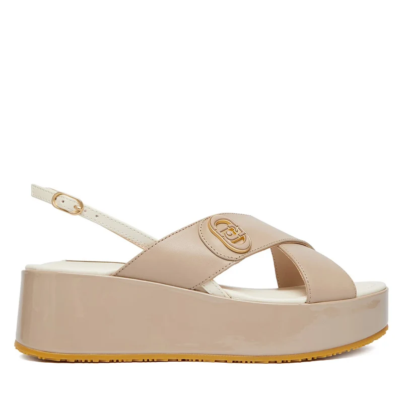 Sandali Donna con Zeppa Glitter LIU JO Flo 03 in Pelle Beige