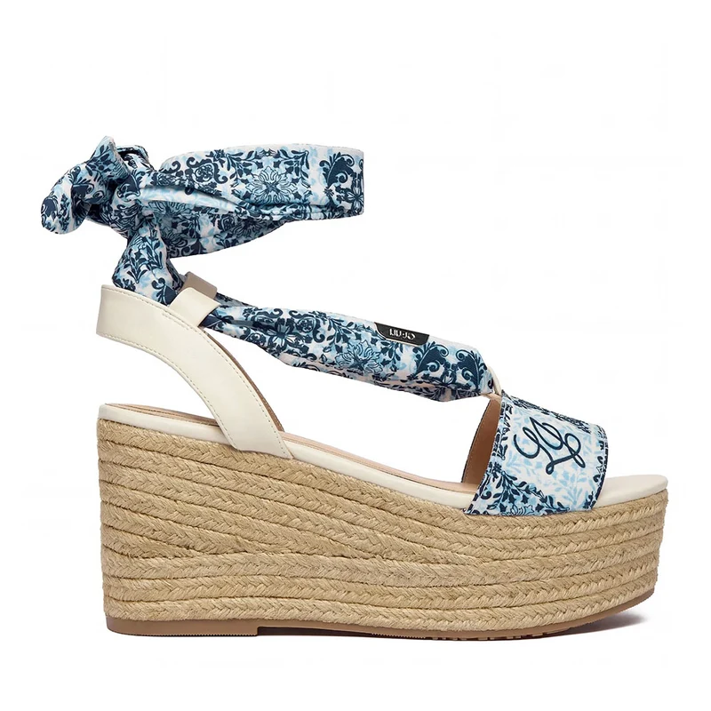 Sandali Donna con Zeppa LIU JO Bali 03 in Tessuto Blu stampa Foulard