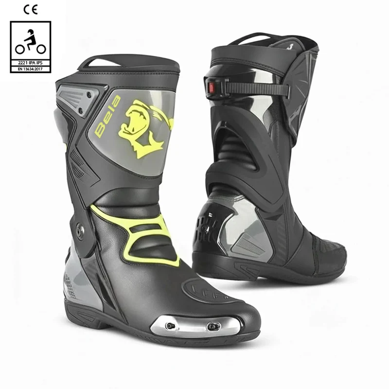 BELA RACE PRO STIVALI DI MOTO NERO GRIGIO GIALLO