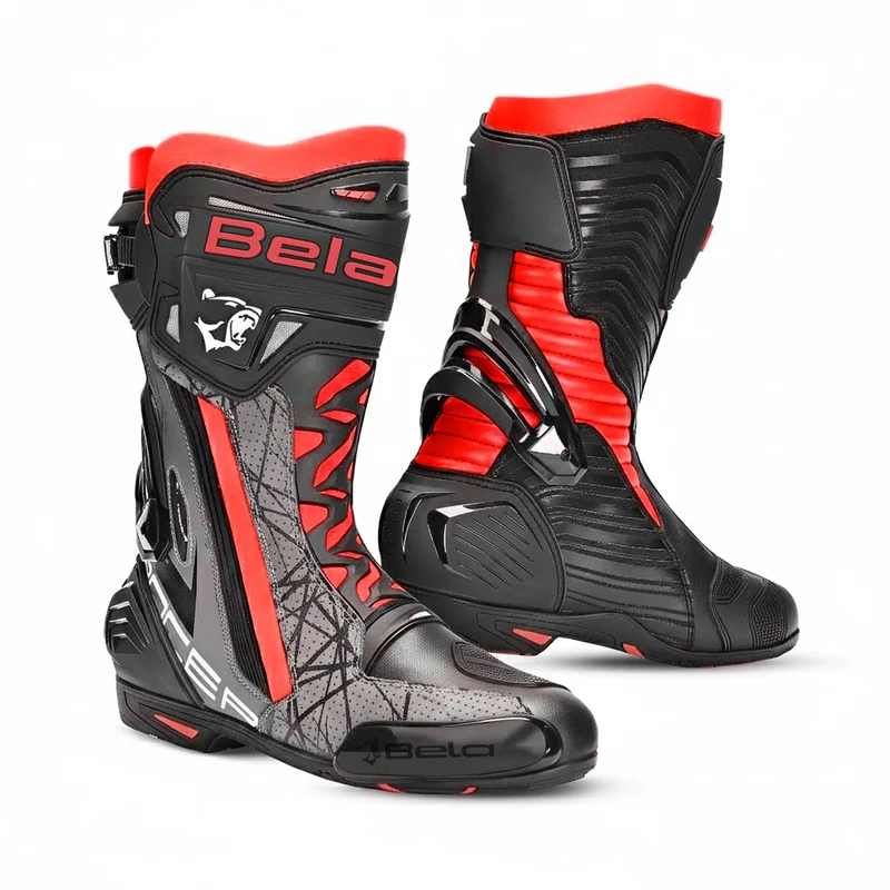 BELA AIR RIDER RACING STIVALI DI MOTO NERO GRIGIO ROSSO