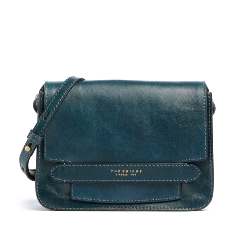 Borsa Donna a Tracolla Grande THE BRIDGE linea Lucrezia in Pelle Blu Pavone