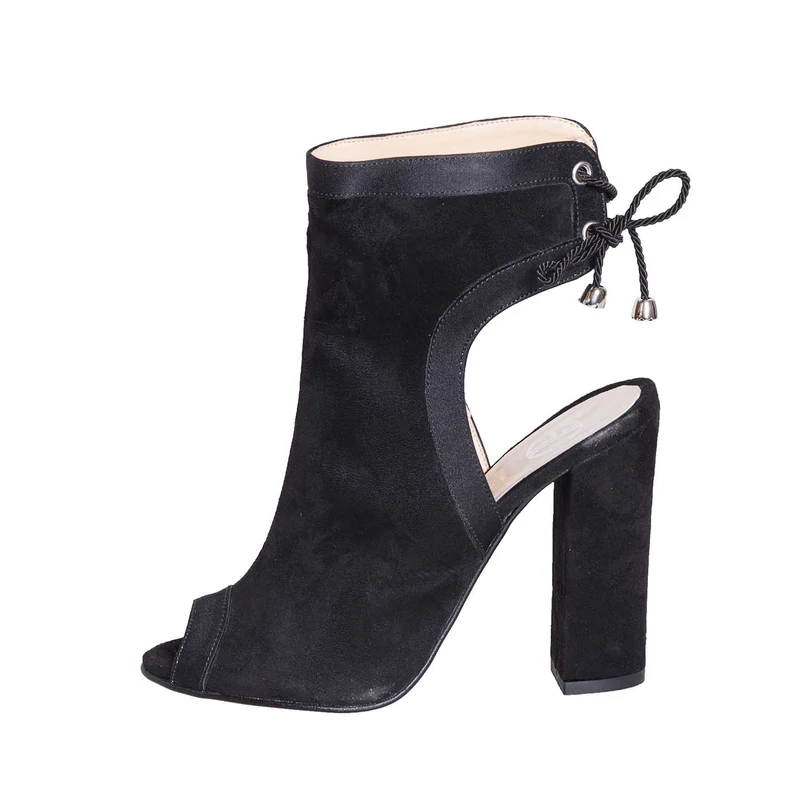 Tronchetti con tacco nero open toe made in italy