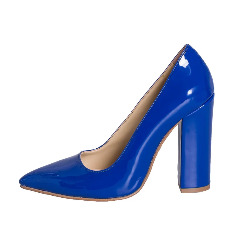 Decoltè donna con tacco largo vernice blu