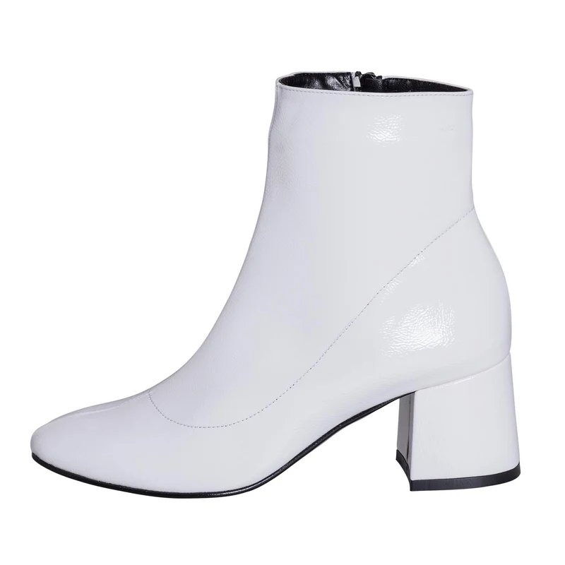 Stivaletti donna vernice bianco tacco basso
