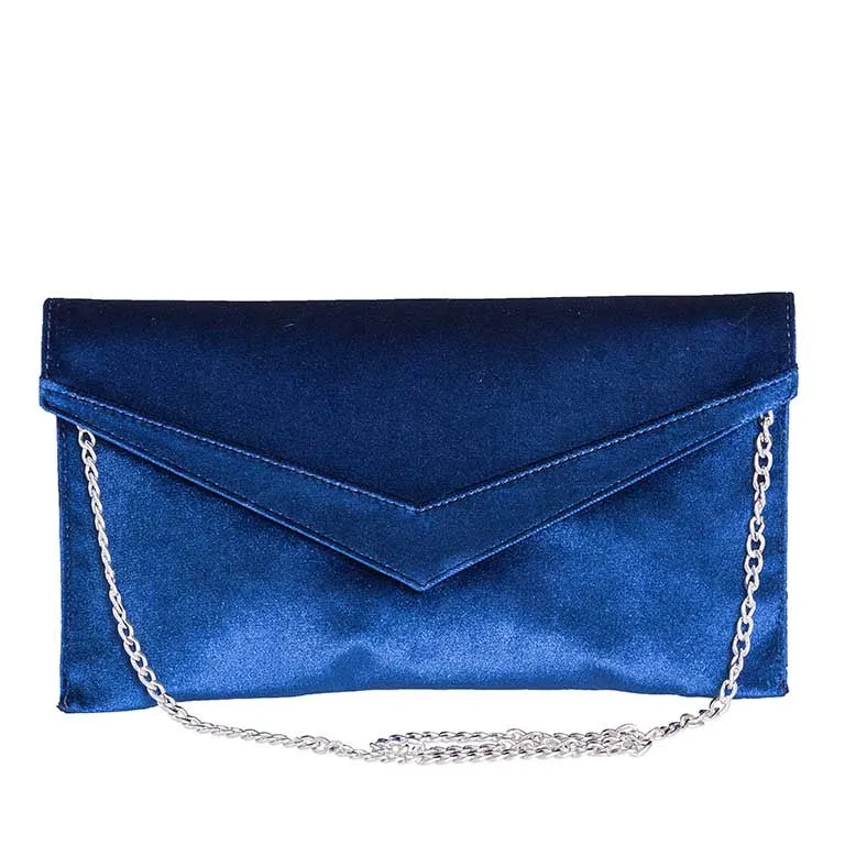 POCHETTE IN VELLUTO BLU CON CATENA