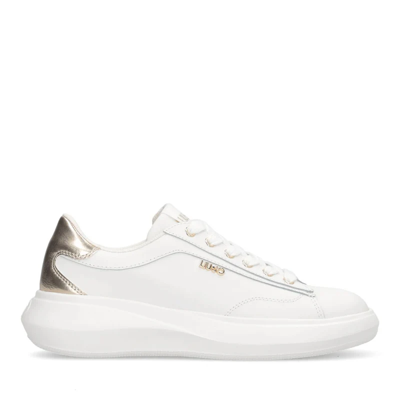 Sneakers Donna LIU JO Casper 01 in Pelle Bianca con Inserto Laminato Oro