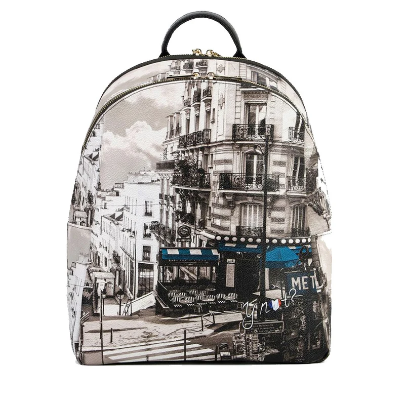 Zaino Donna Y NOT con Due Scomparti YES-601 Stampa Petrol Paris