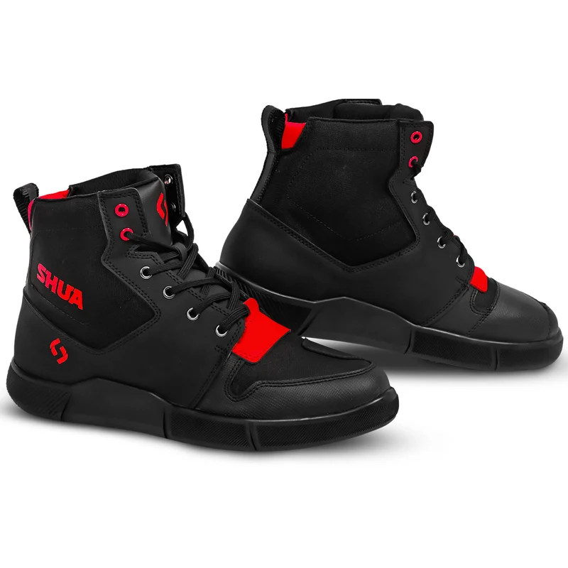 SHUA ODDIN URBANI STIVALI DI MOTO UOMO NERO ROSSO