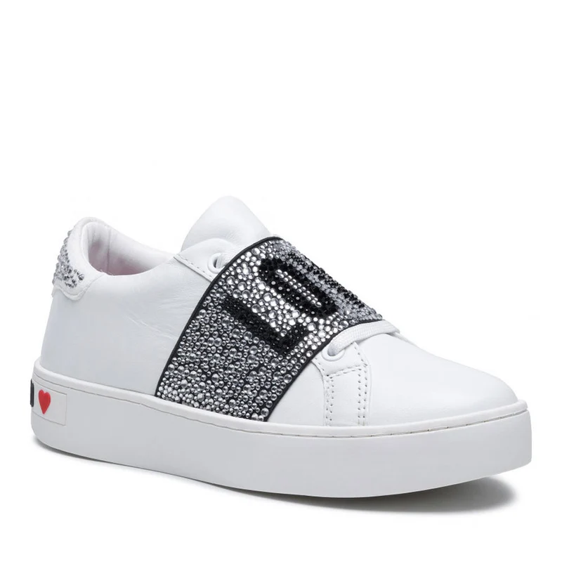 Scarpe Donna LOVE MOSCHINO Sneakers in Pelle Bianca linea Crystal Band