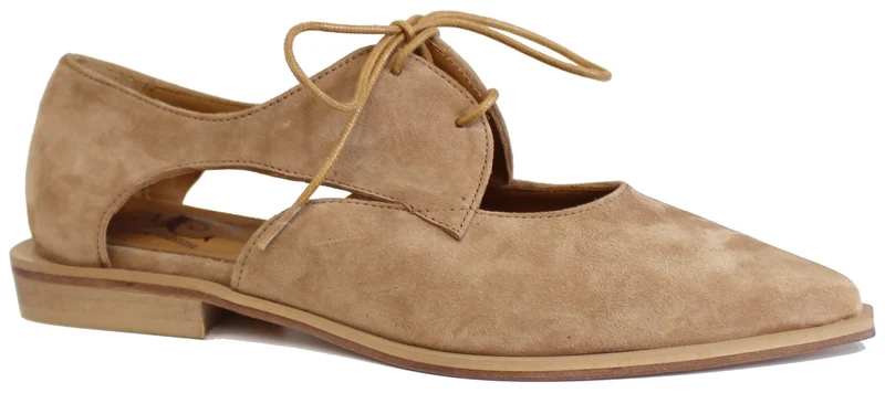 SCARPA DONNA STRINGATA CAMOSCIO CUOIO