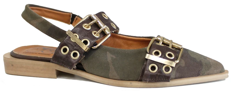 |SLINGBACK BASSA A PUNTA BORCHIATA CAMOSCIO MIMETICO|