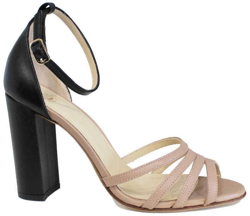 |SANDALO TACCO LARGO PELLE CIPRIA/NERO|