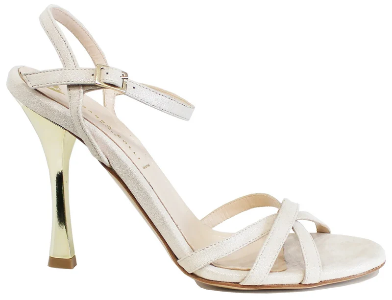 SANDALO DONNA TACCO A ROCCHETTO CAMOSCIO BEIGE