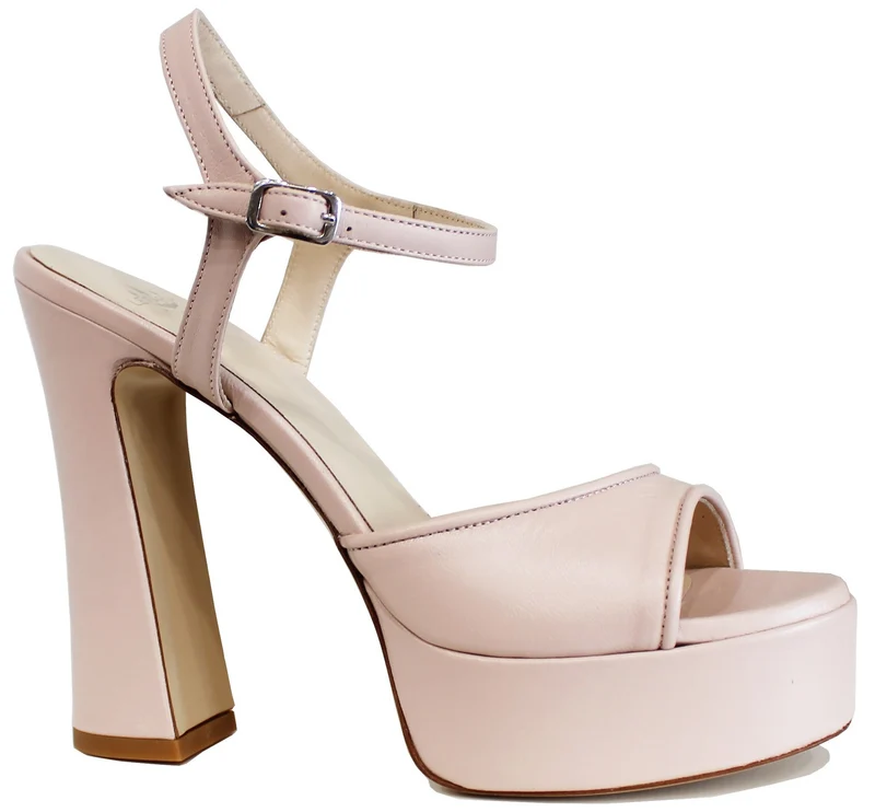 SANDALO TACCO ALTO E PLATEAU PELLE ROSE'