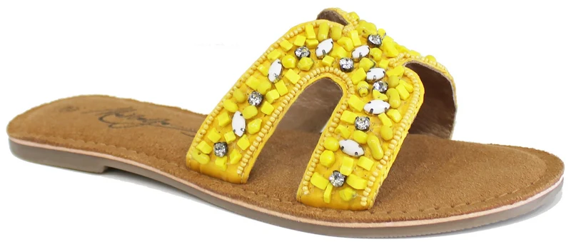 |CIABATTINA DONNA PIETRE PELLE GIALLA|