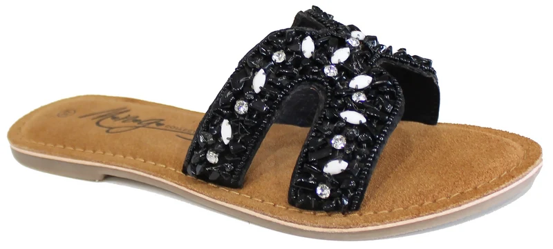 |CIABATTINA DONNA PIETRE PELLE NERA|