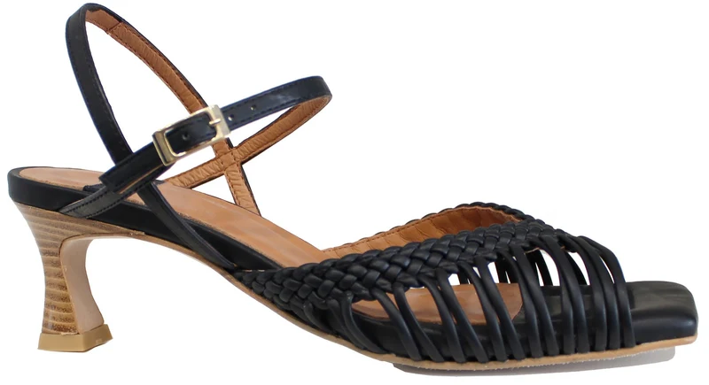 |SANDALO TACCO A ROCCHETTO PELLE NERA|