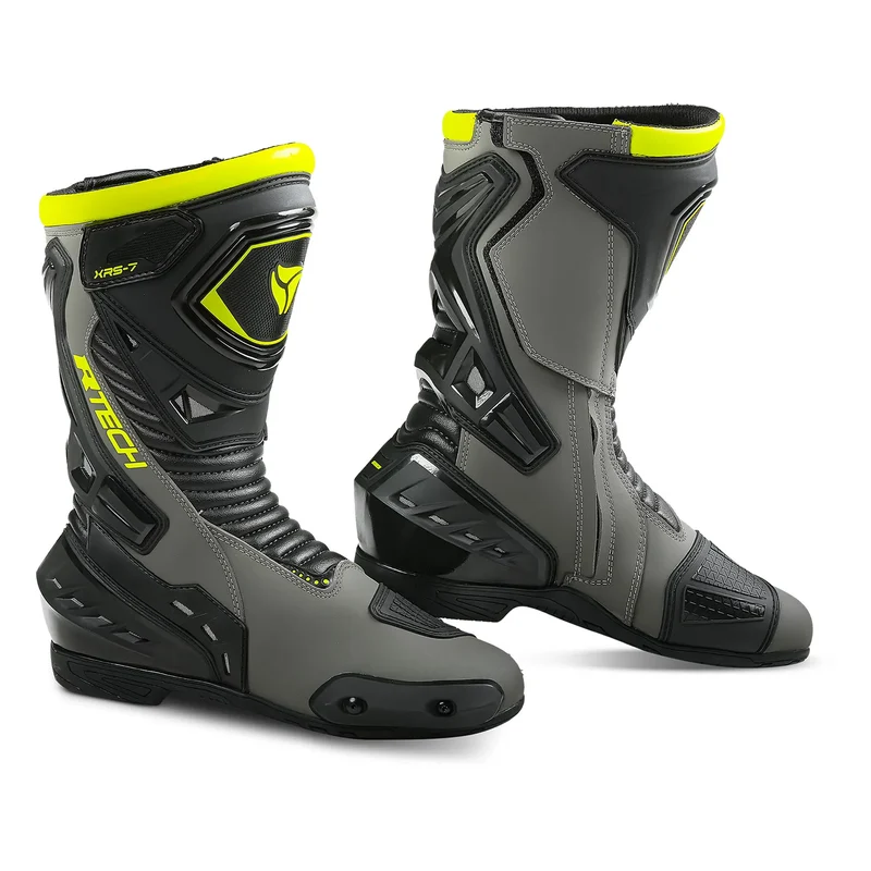 R-TECH TORNADO 2.0 WP PELLE STIVALI DI MOTO NERO GIALLO FLUO