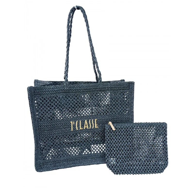 Shopping Bag con Pochette Donna 1A Classe Alviero Martini in Paglia Crochet Nera