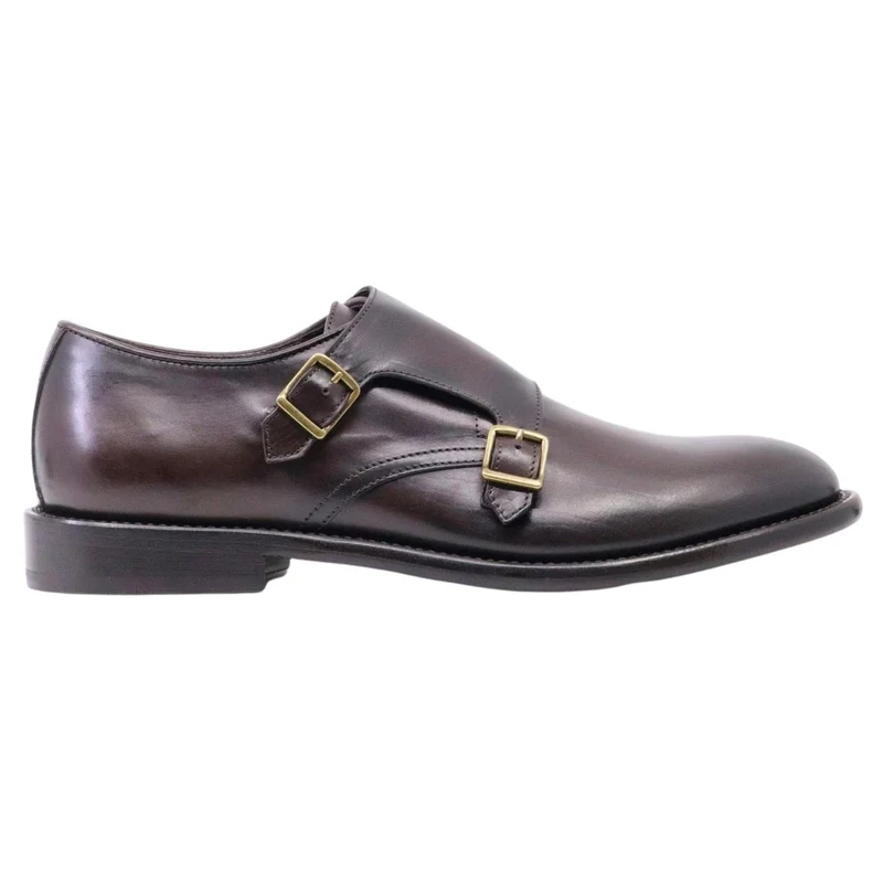Scarpa uomo con doppia fibbia di Corvari in pelle testa di moro