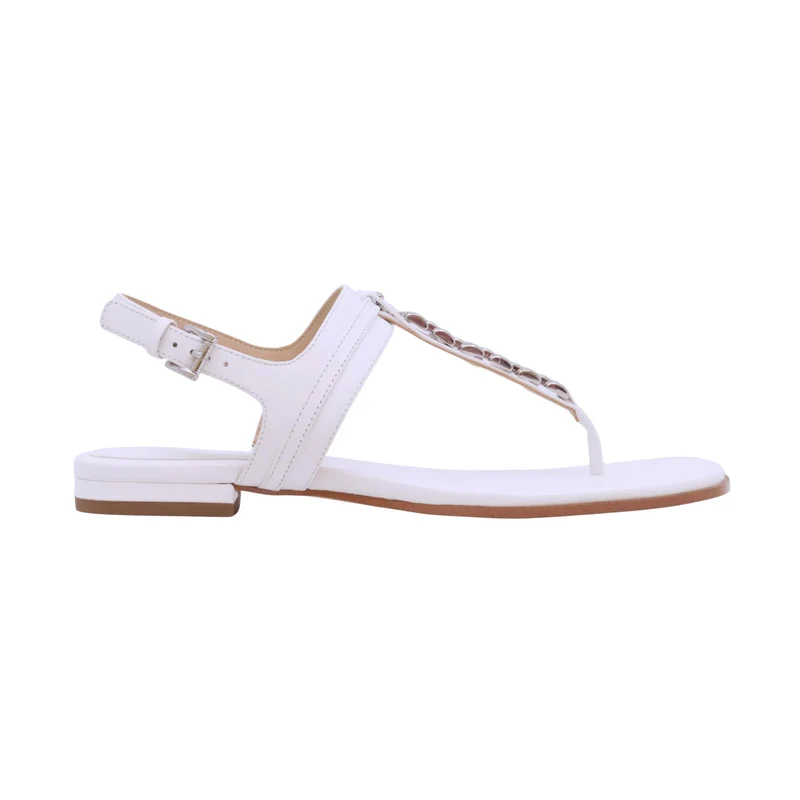 Michael Kors Marcia Thong sandalo infradito donna in pelle bianco con catena argento