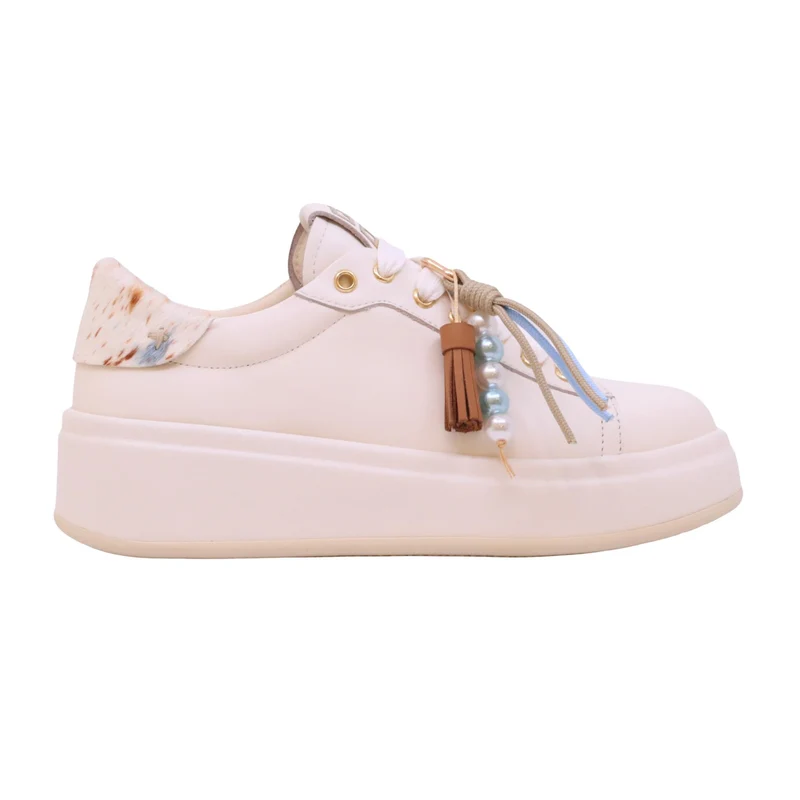GIO+ Oliva Giulia sneaker donna platform in pelle bianco latte con accessori gioiello